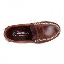 Tanned leather kids moccasins shoes with detail mask in CLASSIC COLORS.