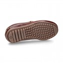 Tanned leather kids moccasins shoes with detail mask in CLASSIC COLORS.