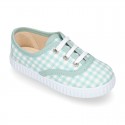 MINT VICHY Cotton canvas Kids sneaker shoes Bamba style with laces closure.