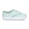 MINT VICHY Cotton canvas Kids sneaker shoes Bamba style with laces closure.