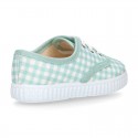 MINT VICHY Cotton canvas Kids sneaker shoes Bamba style with laces closure.