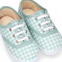 MINT VICHY Cotton canvas Kids sneaker shoes Bamba style with laces closure.