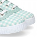 MINT VICHY Cotton canvas Kids sneaker shoes Bamba style with laces closure.