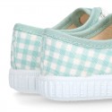 MINT VICHY Cotton canvas Kids sneaker shoes Bamba style with laces closure.