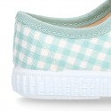 MINT VICHY Cotton canvas Kids sneaker shoes Bamba style with laces closure.