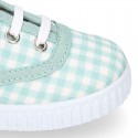 MINT VICHY Cotton canvas Kids sneaker shoes Bamba style with laces closure.