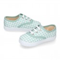 MINT VICHY Cotton canvas Kids sneaker shoes Bamba style with laces closure.