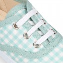 MINT VICHY Cotton canvas Kids sneaker shoes Bamba style with laces closure.