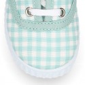 MINT VICHY Cotton canvas Kids sneaker shoes Bamba style with laces closure.