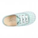 MINT VICHY Cotton canvas Kids sneaker shoes Bamba style with laces closure.