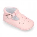 Soft Nappa leather little BABY T-Strap shoes with chopped design in pastel colors.