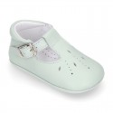 Soft Nappa leather little BABY T-Strap shoes with chopped design in pastel colors.