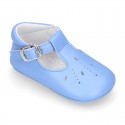 Soft Nappa leather little BABY T-Strap shoes with chopped design in pastel colors.