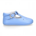 Soft Nappa leather little BABY T-Strap shoes with chopped design in pastel colors.