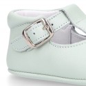 Soft Nappa leather little BABY T-Strap shoes with chopped design in pastel colors.