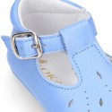 Soft Nappa leather little BABY T-Strap shoes with chopped design in pastel colors.