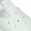 Soft Nappa leather little BABY T-Strap shoes with chopped design in pastel colors.