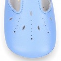 Soft Nappa leather little BABY T-Strap shoes with chopped design in pastel colors.