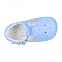 Soft Nappa leather little BABY T-Strap shoes with chopped design in pastel colors.