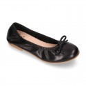 BLACK soft leather adjustable Girl ballet flats with ribbon.