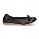 BLACK soft leather adjustable Girl ballet flats with ribbon.