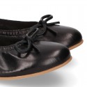 BLACK soft leather adjustable Girl ballet flats with ribbon.