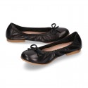 BLACK soft leather adjustable Girl ballet flats with ribbon.