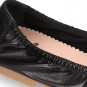 BLACK soft leather adjustable Girl ballet flats with ribbon.