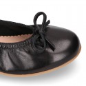 BLACK soft leather adjustable Girl ballet flats with ribbon.