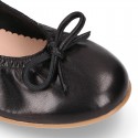 BLACK soft leather adjustable Girl ballet flats with ribbon.