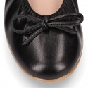 BLACK soft leather adjustable Girl ballet flats with ribbon.