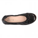 BLACK soft leather adjustable Girl ballet flats with ribbon.