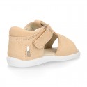 T-Strap Suede leather Kids Sandal shoes with hook and loop closure.