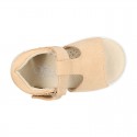 T-Strap Suede leather Kids Sandal shoes with hook and loop closure.