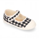 VICHY Cotton canvas Girl Mary Jane shoes with hook and loop strap closure and toe cap.