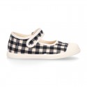 VICHY Cotton canvas Girl Mary Jane shoes with hook and loop strap closure and toe cap.