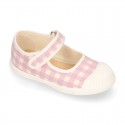 VICHY Cotton canvas Girl Mary Jane shoes with hook and loop strap closure and toe cap.