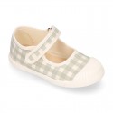 VICHY Cotton canvas Girl Mary Jane shoes with hook and loop strap closure and toe cap.