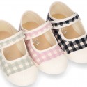 VICHY Cotton canvas Girl Mary Jane shoes with hook and loop strap closure and toe cap.