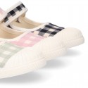 VICHY Cotton canvas Girl Mary Jane shoes with hook and loop strap closure and toe cap.