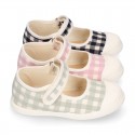 VICHY Cotton canvas Girl Mary Jane shoes with hook and loop strap closure and toe cap.