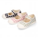 VICHY Cotton canvas Girl Mary Jane shoes with hook and loop strap closure and toe cap.