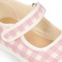 VICHY Cotton canvas Girl Mary Jane shoes with hook and loop strap closure and toe cap.