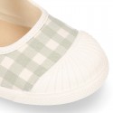 VICHY Cotton canvas Girl Mary Jane shoes with hook and loop strap closure and toe cap.