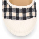 VICHY Cotton canvas Girl Mary Jane shoes with hook and loop strap closure and toe cap.