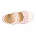 VICHY Cotton canvas Girl Mary Jane shoes with hook and loop strap closure and toe cap.