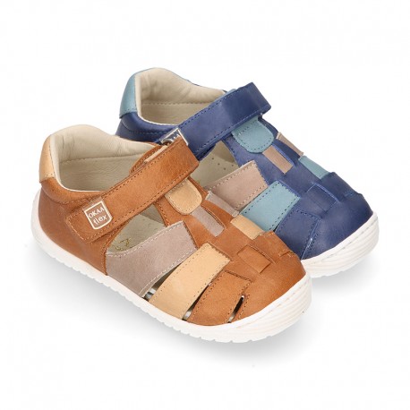 Nappa leather OKAA FLEX kids Sandal style shoes laceless in combinable colors.