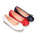 New white Soft leather CEREMONY ballet flats with adjustable ribbon.