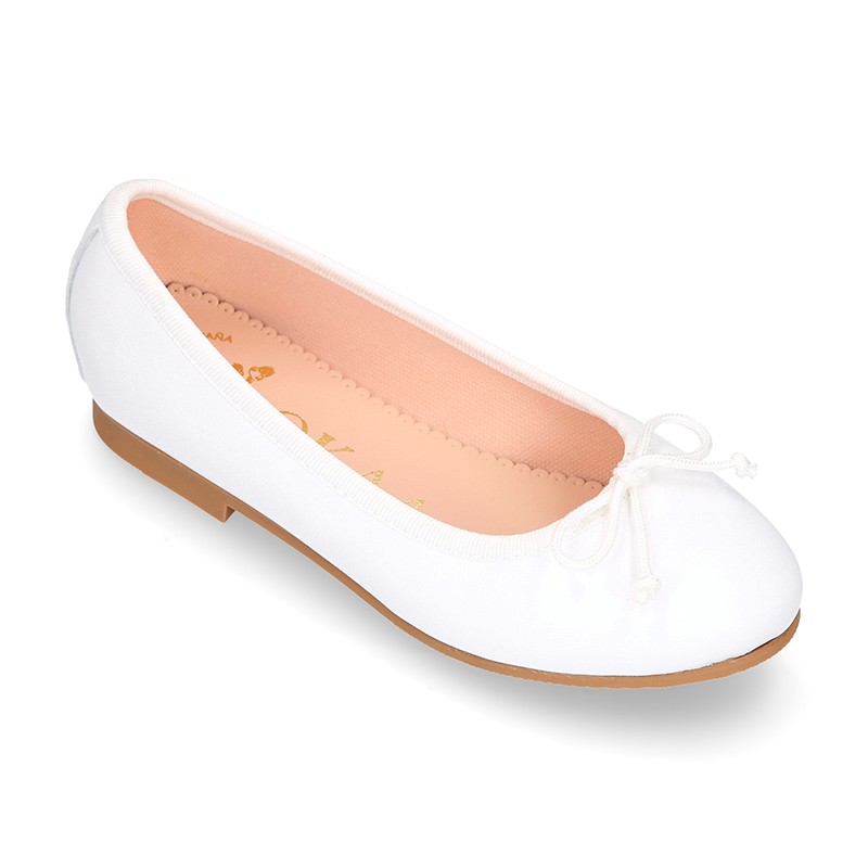 New WHITE Soft leather CEREMONY ballet flats with adjustable ribbon ...