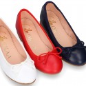 New white Soft leather CEREMONY ballet flats with adjustable ribbon.